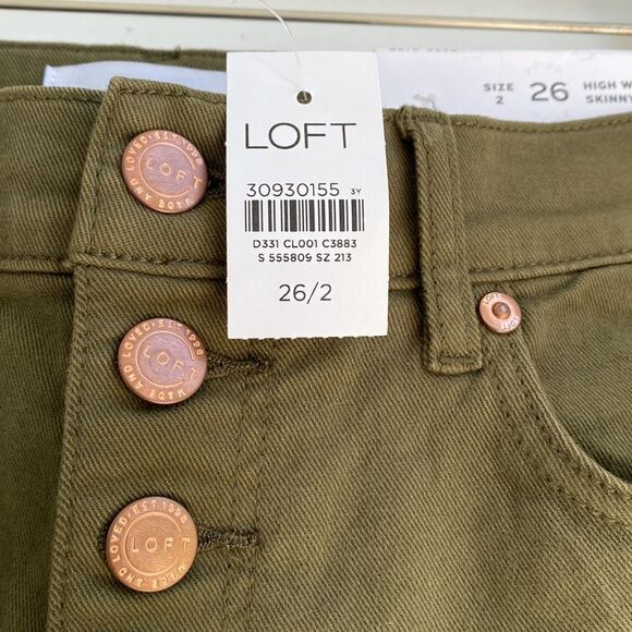 LOFT Ann Taylor High‎ -Rise Button Front Skinny Ankle Jean Olive Size 2 NWT - Picture 8 of 14